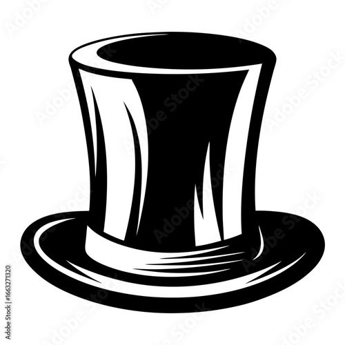 Black and white illustration of a stylish vintage top hat design