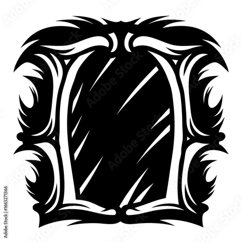Ornate Antique Mirror with Elaborate Carved Frame in Black and White