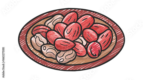 Delicious dates and nuts platter healthy snack food illustration sweet dried fruit and nut mix tasty treat