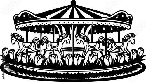 Carousel horse ride vintage carnival fairground merry go round vector illustration design element art