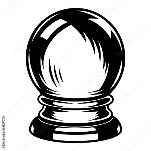 Monochrome Crystal Ball with Detailed Stand and Interior Reflection Vectors