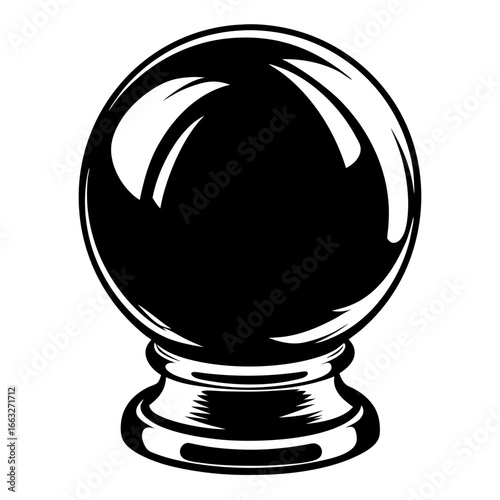 Mystical Fortune Teller Crystal Ball Depicted in Black and White Illustration