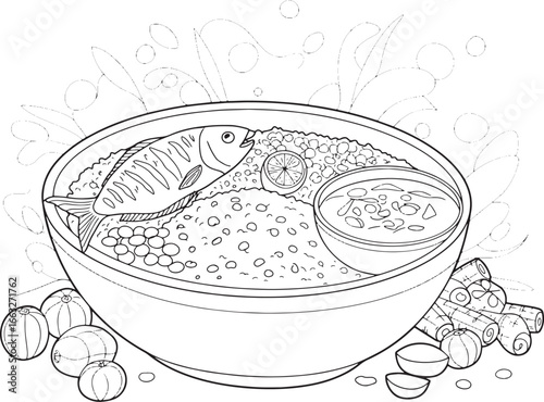 Elegant line art illustration of traditional bangladeshi panta b