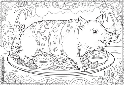Detailed coloring page illustration of lech