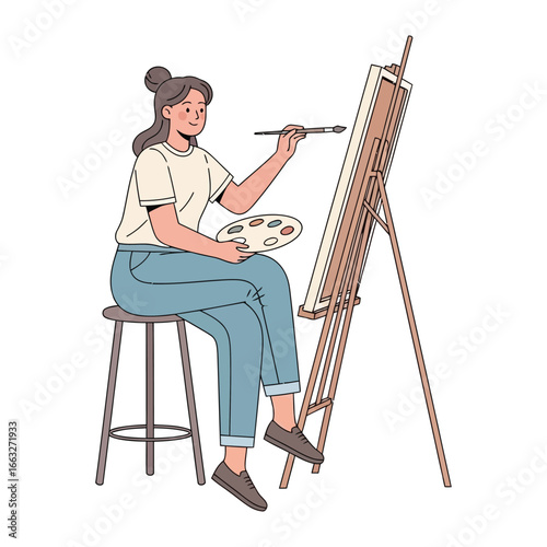Artistic Pursuits: A young woman, immersed in the world of art, paints with focused precision on a canvas, showcasing her passion and creativity.