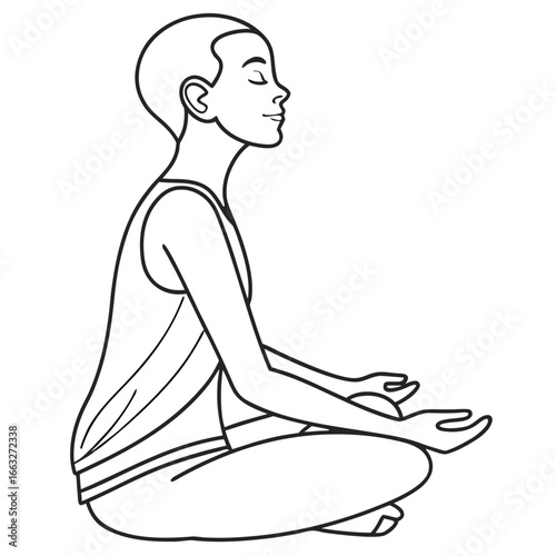 Yoga Lotus Pose Outline Minimal Wellness Line Art PNG