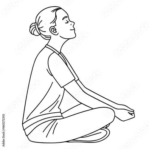 Yoga Lotus Pose Outline Minimal Wellness Line Art PNG