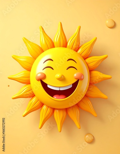 A cheerful, cartoon sun with a wide smile, rendered in a bright yellow