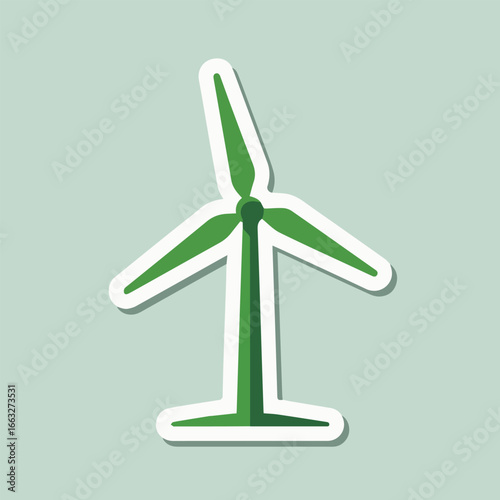 Illustration of a green wind turbine sticker with a white outline, representing renewable energy and sustainability, perfect for ecofriendly designs and environmental awareness campaigns
