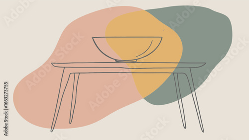 Minimalist table with bowl art print kitchen decor dining room wall art home interior design poster artwork