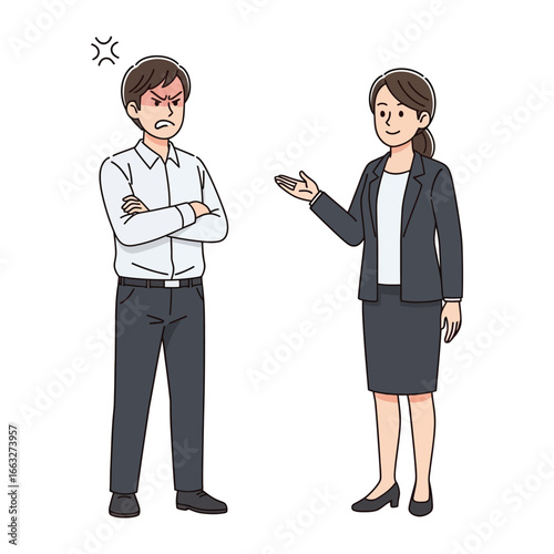 Conflict at the Office: A tense business confrontation unfolds between a man and a woman in an office setting. showcasing the complexities of workplace dynamics. 