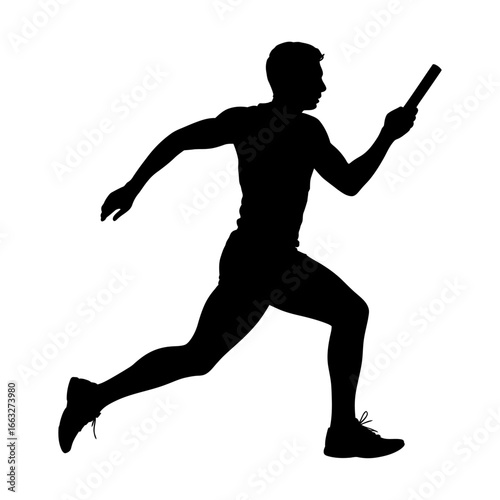 black silhouette of a runner passing a baton in a relay race