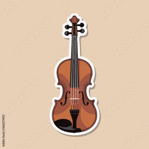 Elegant violin sticker with classical string instrument for orchestra concerts, creating beautiful melodies and harmonies, expressing artistic passion and cultural elegance