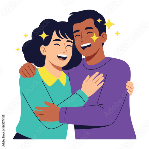 Joyful Embrace: A couple shares a radiant embrace, their faces illuminated by pure happiness. The image evokes the warmth and connection of a loving relationship.