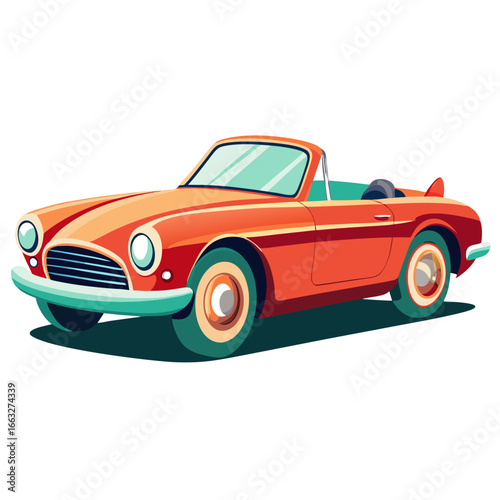 Red retro car isolated on white