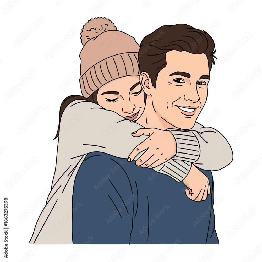Obraz premium Embracing Connection: A couple, embraced in a tender moment of affection, their closeness radiates warmth and devotion. Their expressions mirror the serenity and joy of love's embrace.