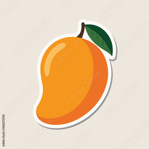 Illustration of a ripe mango with a white border on a light background, perfect for stickers, icons, or decorative elements in graphic design projects