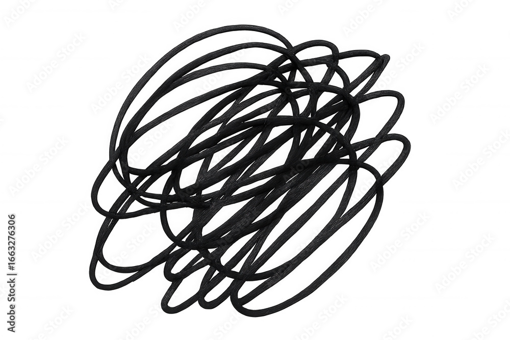 Complex black scribble forming an abstract circular shape on a transparent background, ideal for creative projects Complex black scribble forming an abstract circular shape on a transparent background, ideal for creative projects