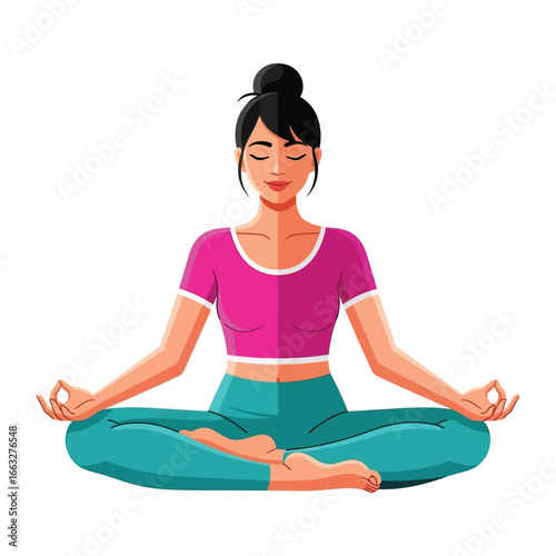  Serene Yoga in Stillness: A graceful woman embodying peace through the art of yoga, her posture and expression radiating tranquility and balance.