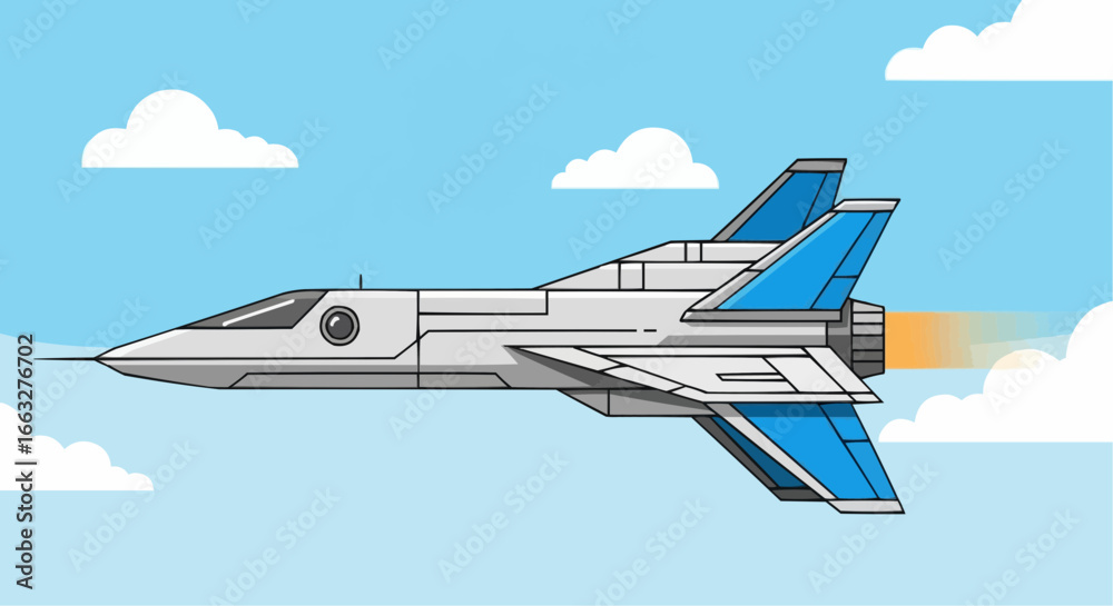 Fototapeta premium Futuristic jet aircraft flying through the clouds.