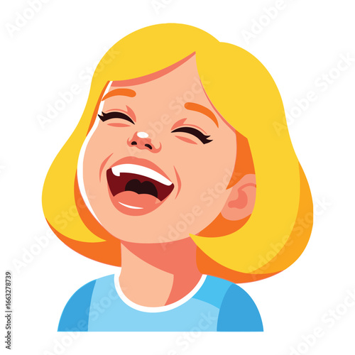 Joyful Expression: The graphic illustration portrays a laughing little girl, head thrown back, conveying pure joy and delight in the moment, happiness.