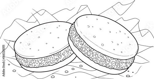 Hand Drawn Illustration of Alfajores Cookies on a Paper Sheet fo