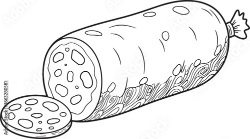 Monochrome culinary sausage sketch illustrating savory spanish c
