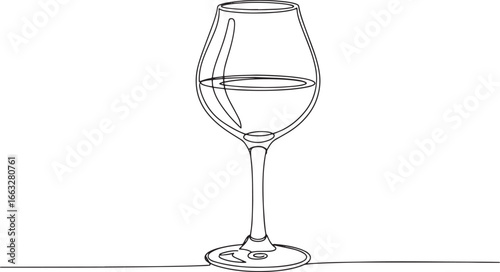 Elegant single line drawing of a wine glass, simple yet sophisti