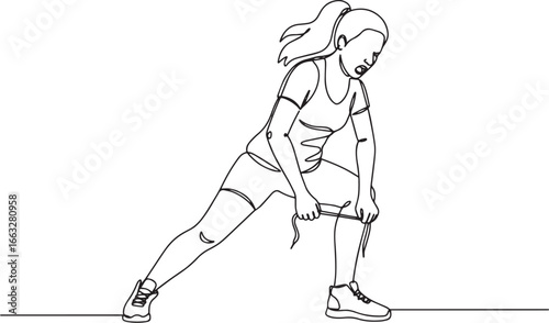 Line art illustration of a woman exercising with resistance band