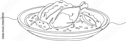 Minimalist Continuous Line Drawing of Senegalese Yassa Chicken D
