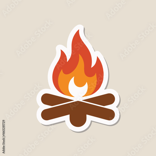 Illustration of a burning campfire with red and orange flames, perfect for camping, outdoor adventures, and summer nights, isolated on white background
