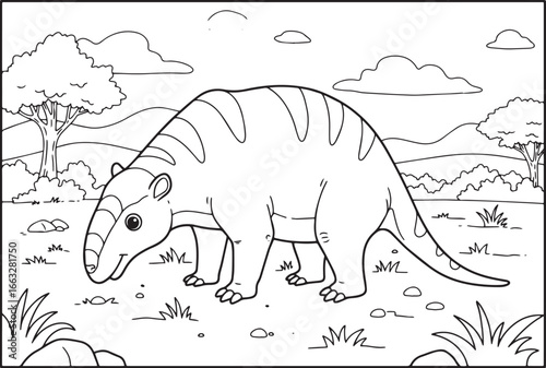 A cute coloring page featuring a prehistoric animal called a Tit