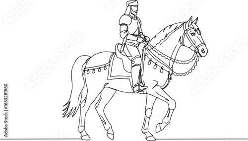 Elegant single continuous line art illustration depicting a knig