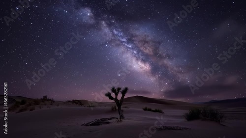 Desert Nightscape: Milky Way Arcing Over Lone Joshua Tree