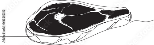Elegant minimalist line drawing of venison steak, highlighting c