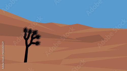 Minimal Desert Landscape with Lone Tree and Blue Sky