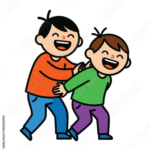 Joyful Companionship: Two cheerful cartoon characters engage in playful interaction, their laughter echoing in the scene, embodying the pure essence of friendship and camaraderie.