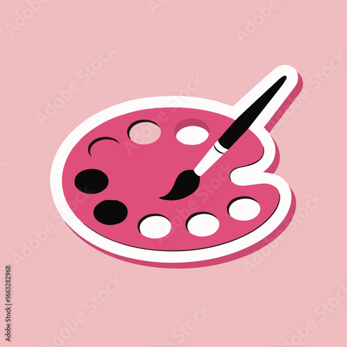A pink palette with a brush, perfect for artrelated projects, creative designs, or educational materials about painting and artistic expression isolated on white background