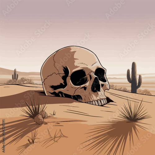Desert Skull Scene Sand Dune Illustration