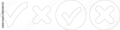 Check Mark and Cross Icons with Brown Outline on White Background