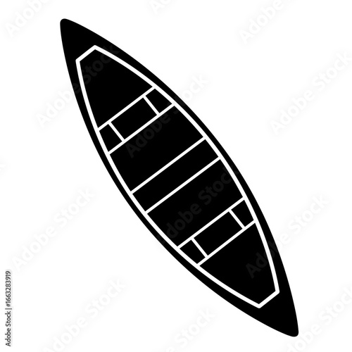 Black and white illustration of a canoe viewed from directly above