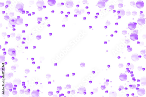 Cute purple glowing scattered particles isolated on transparent background. Cute iridescent round dots decoration, carbonated water fizz, floating soda bubbles splash.