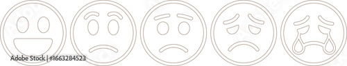 Line Drawing of Five Circular Icons Displaying Variety of Emotional Expressions
