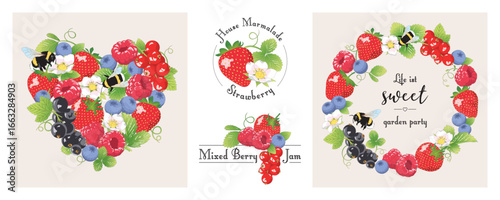 Kranz und Herz aus Früchten. Florale Vektor Illustration.