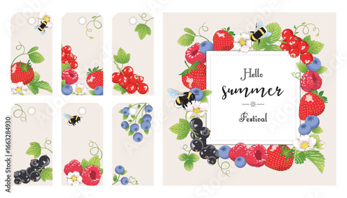 Label und Geschenkanhänger mit Früchten. Florale Vektor Illustration.
