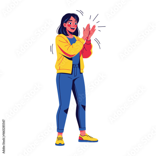 Applause: A smiling woman is clapping her hands together. capturing the enthusiastic applauses and congratulations!