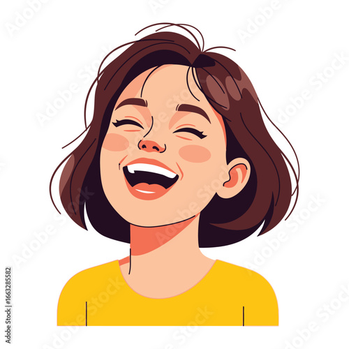 Joyful Expression: A vibrant depiction of a woman's unadulterated happiness and merriment, her animated face a clear expression of mirth and lightheartedness.