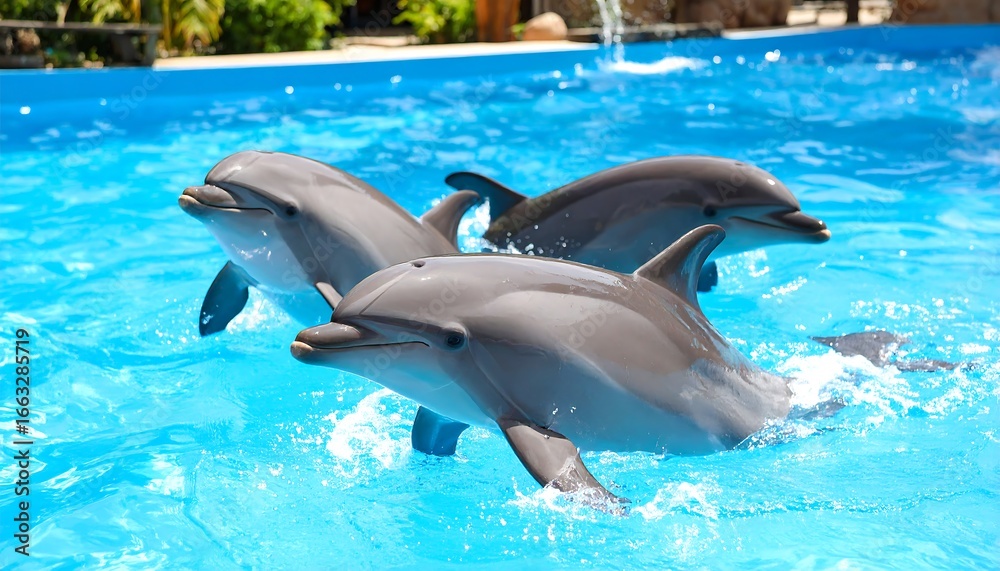 Naklejka premium Dolphins leaping in a pool