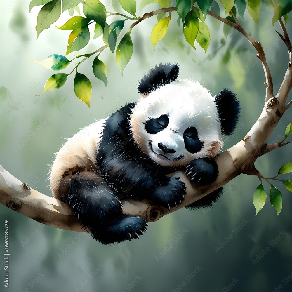 Obraz premium Giant panda eating bamboo in nature