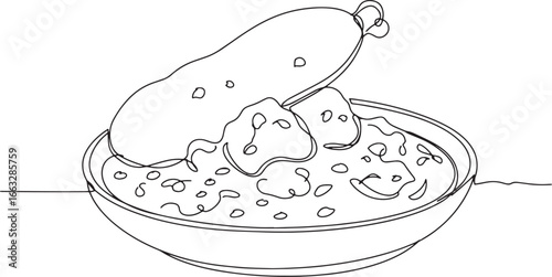 Minimalist line art illustration of traditional Ivorian alloco d